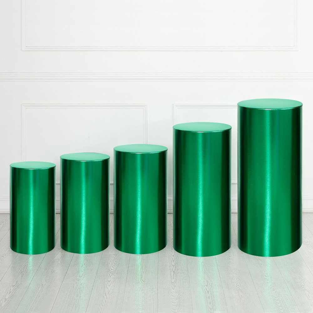 Set of 5 Cylinder Spandex Stand Covers, Green, Foil Fabric