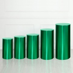 Set of 5 Cylinder Spandex Stand Covers, Green, Foil Fabric