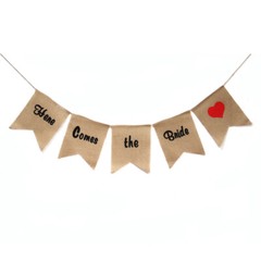 5PCS Here Comes The Bride Burlap Banner Wedding Party Decoration Bunting