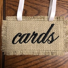 Just Married Embroidered Burlap Wedding Sign & Bonus Cards Sign Handmade Yellow