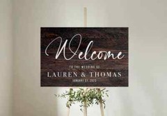 Custom Wedding Welcome Sign Dark Wood background Outdoor Indoor Sign For Gift
