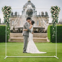 Wedding Arch Backdrop Stand Square Balloon Metal Frame w/White Cloth Cover
