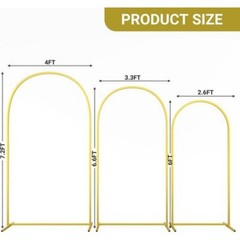 Set of 3 Golden Metal Arch Backdrop Stand Wedding Frame for Ceremony Decorations