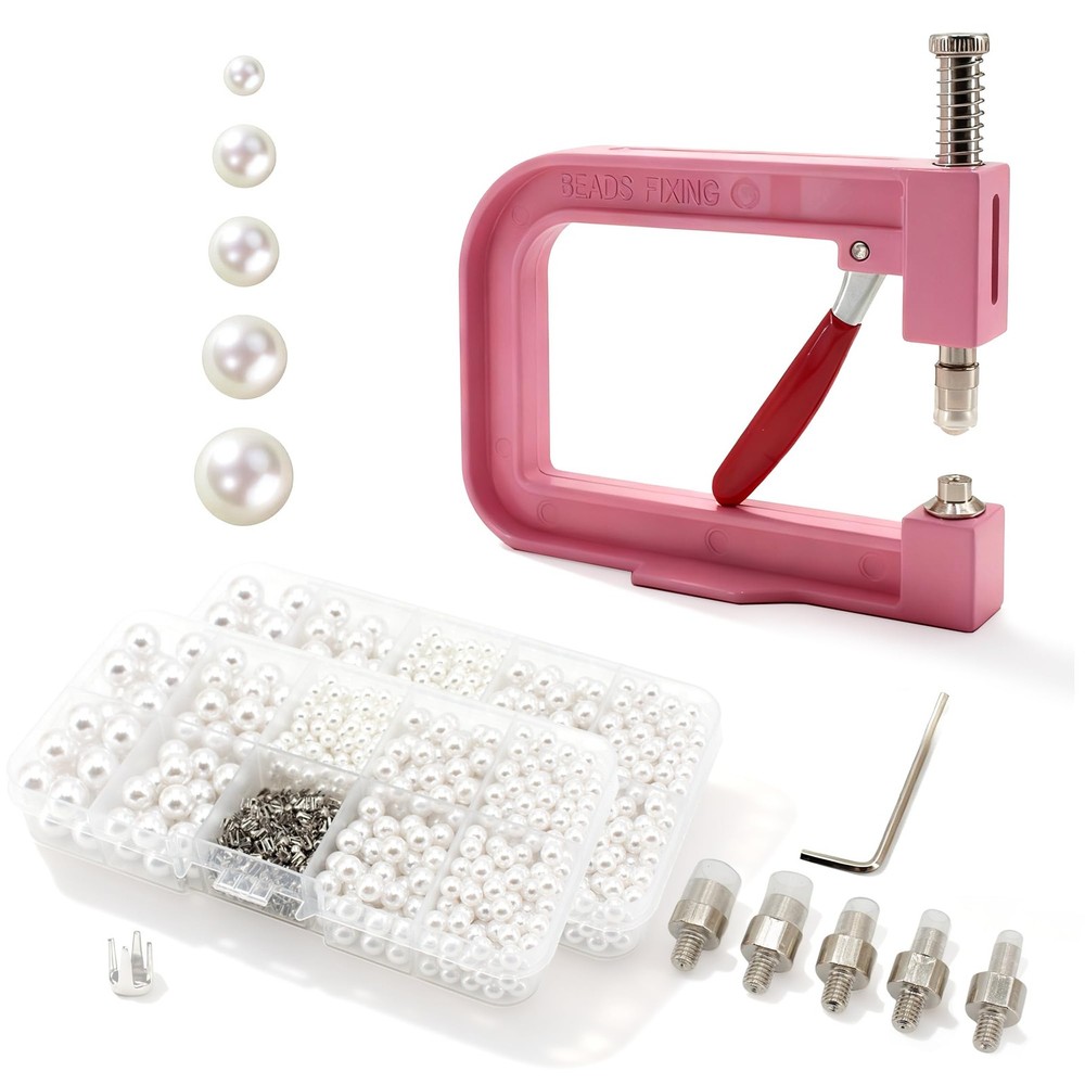 Pearl Setting Machine Hand Press Tools 2 Boxes White No Holes Pink
