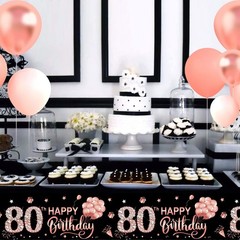 3 Pack Rose Gold 80th Birthday Tablecloth Decorations – Happy Eighty Birthday…