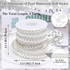 Pearl Rhinestone Ribbon Roll,White Gems Rhinestone Tape Style 01:White Pearls