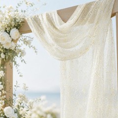 Beige Wedding Arch Draping Fabric 1 Panel 28″ x 20FT Glitter Sheer Backdrop