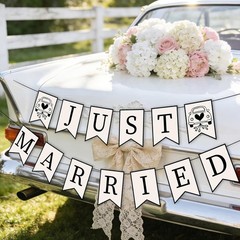 Just Married Banner Car Decoration 2Pcs Black Wedding Bunting Garland Signs