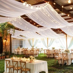 6 Panels White Ceiling Drapes with Lights for 60″W x 360″L (Pack of 6),