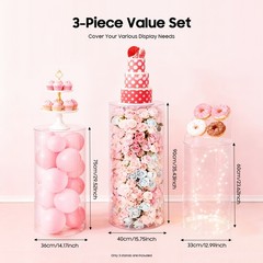 3 Pcs Round Cylinder Pedestal Stand For Wedding Party Display Stand Decor Clear