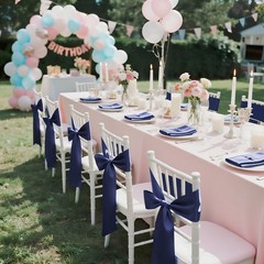 VEVOR 50PCS Navy Blue Spandex Chair Sashes Elastic Bows Wedding Party Dining
