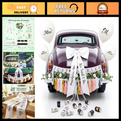 37 Pcs Wedding Car Decorations – Just Married Jumbo Bows, Vines, Balloons & Sign