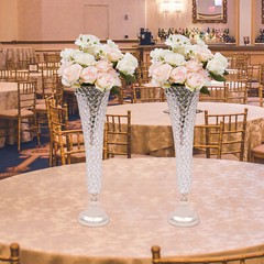 2Pcs 20.86in Gold Trumpet Crystal Wedding Flower Decoration Vase For Anniversary