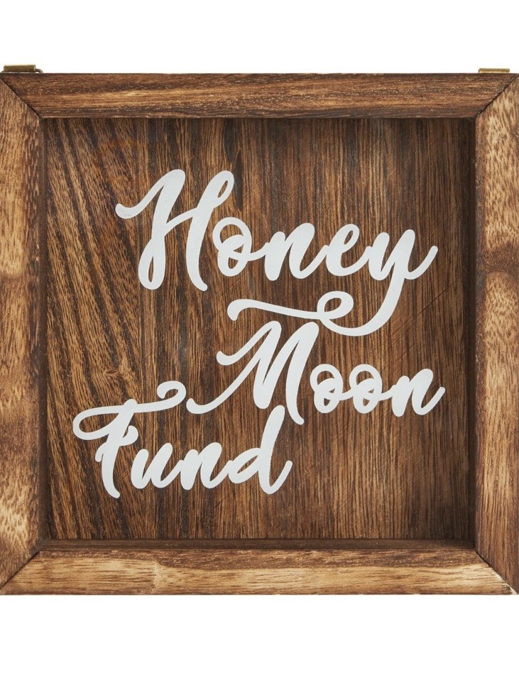 Honey Moon Fund Shadow Box Savings Bank Wood Glass 7 x 7 x 1.8 in Wedding Gift