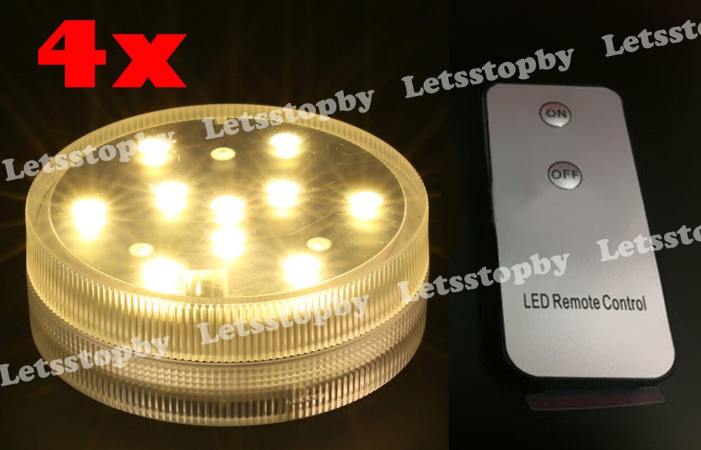 4PCS LED WARM WHITE SUBMERSIBLE Wedding Light Vase Base Remote Control Lamp