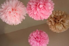 6x 30cm pink tan paper pom poms wedding birthday party events venue decoration