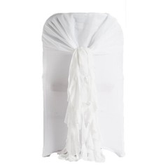 White Premium Curly Chiffon CHAIRS Covers Cap SASHES Bows Ties Wedding Home