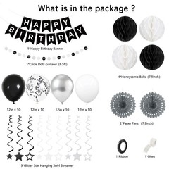 69Pcs Birthday Decorations Black Happy Birthday Banner Balloons Paper Fans Ho…