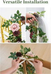 Burgundy & Beige Faux Rose Pew Flowers for Wedding Chair Decorations – 4 Pcs