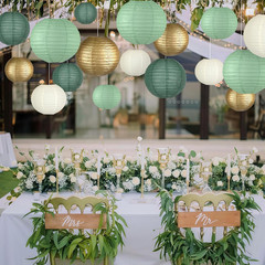 15 Pcs Sage Green Gold Paper Lanterns – Assorted 6/8/10 Inch round Hanging Decor