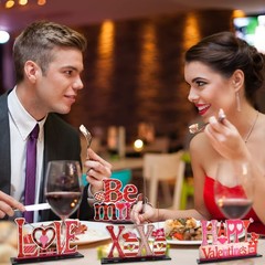 4Pcs Valentine’s Day Decorations Love Wooden Table Sign, Anniversaries Tablet…