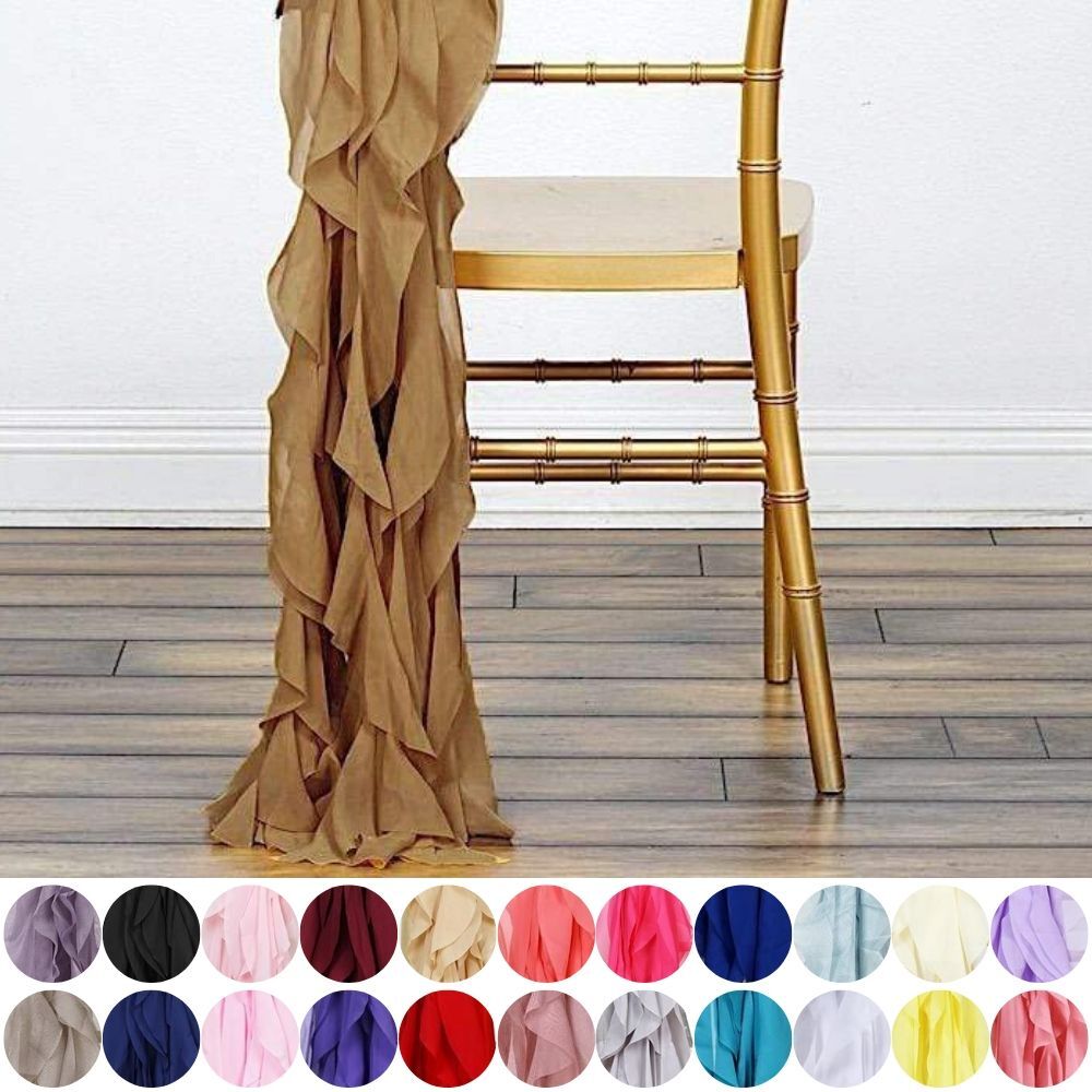 25 pcs Chiffon Curly Chair Sashes Wedding Party Reception Dinner Decorations
