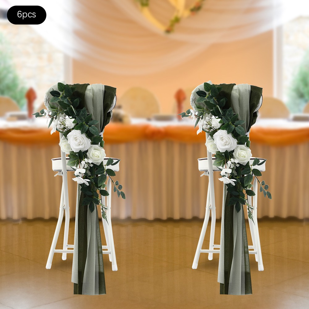 Wedding Chair Back Flowers Artificial Prevent Fading Wedding Chair Decorations~