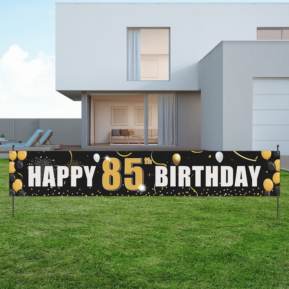 Happy 85th Birthday Yard Banner, Golden 85th Birthday Party Hanging Decoratio…