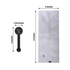 Clear Black 50 Dotted 3″ x 9″ Plastic Treat Bags Thank You Paper Stickers Party