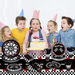 175 Pcs Race Car Birthday Party Decorations Racing Checkered Set Includes Pla…