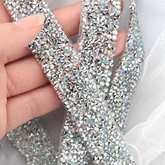 3 Yards Rhinestone Ribbon, Rhinestone Ribbon 1.0CM / 0.39inch Width Crystal AB