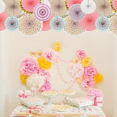 8Pcs Hanging Paper Fans Party Set Decoration for Birthday Pink Gold White