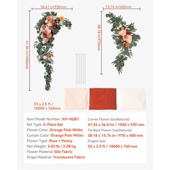 Uimoso Artificial Wedding Arch Flowers Kit Orange With 2Pcs Flowers 3Pcs Drapes