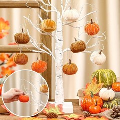 Thanksgiving Velvet Pumpkin Ornaments Set Hanging Decor for Tree Table