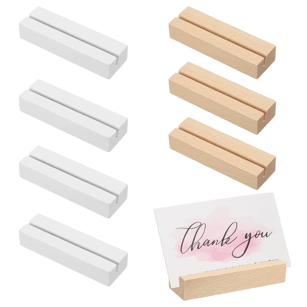 8 Pcs Wood Place Card Holders for Food Signs, White/Wood Color