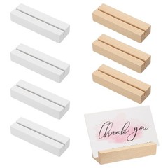 8 Pcs Wood Place Card Holders for Food Signs, White/Wood Color