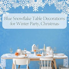 Blue Snowflake Winter Table Runner 120” 10ft Tulle Blue White Gauze Snowflake