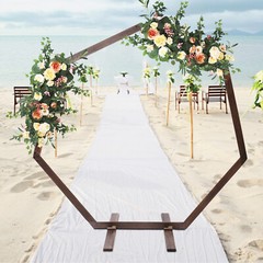 Heptagonal Wooden Wedding Arch Flower Frame Backdrop Stand Venue Arbor Birthday