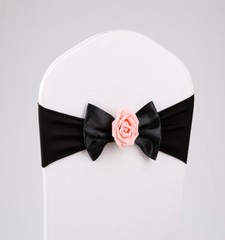 10 PCS Rose Flower Bow Sashes Wedding Party Stretch Spandex Chair Cover