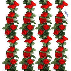 4PCS(28.8 FT,16 Flowers) Artificial Flower Garland with White Rose, Fake Red