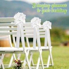 24 Set Wedding Aisle Decorations – Ribbon Bows & White Hydrangea Chair Decor for