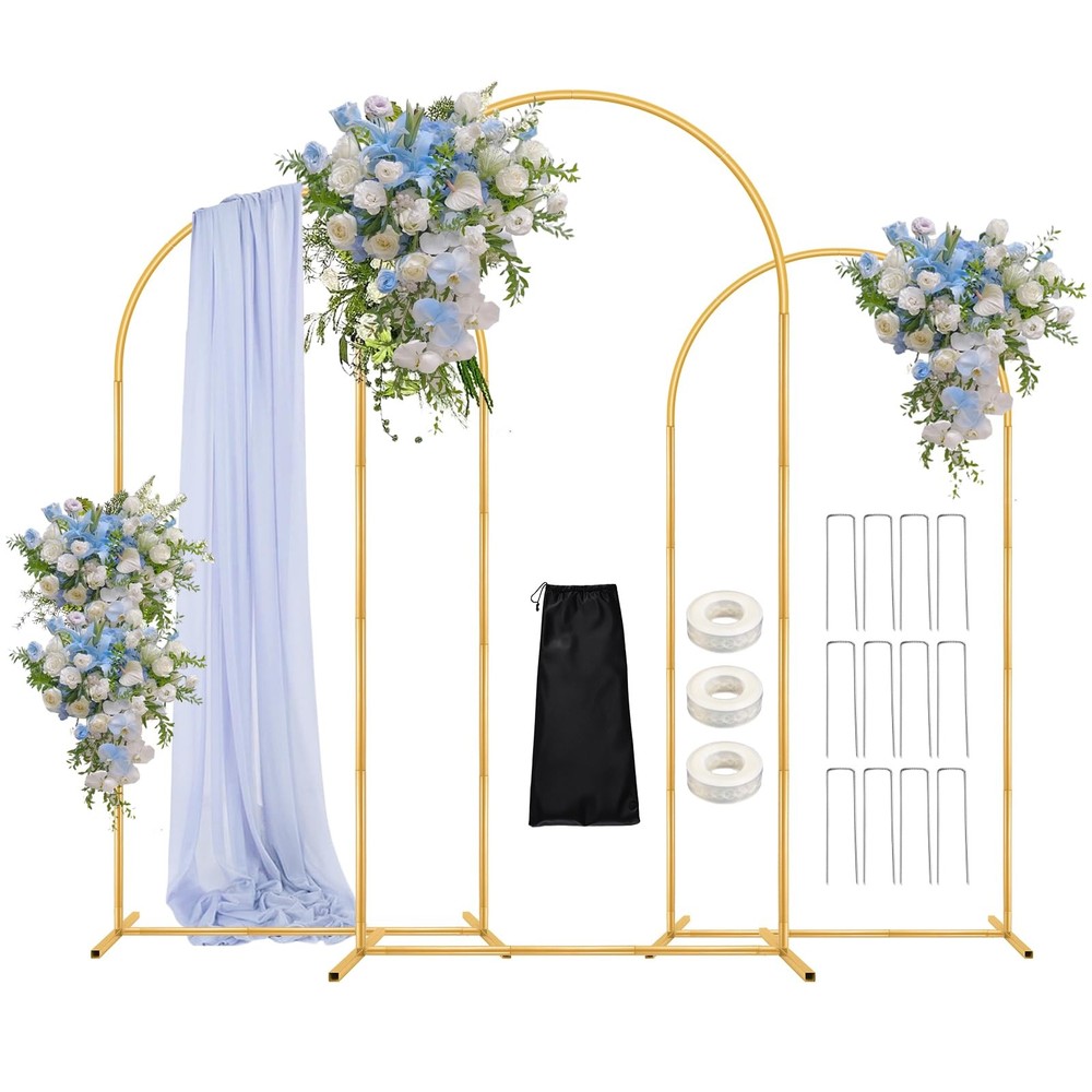 Wedding Arch Backdrop Stand Set of 3, 6FT/5FT/4FT, Gold Metal Balloon Arch Kit f