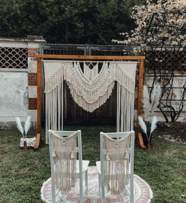 Macrame Wedding Backdrop Curtain, Boho Wall Hanging for Arch With Chair Covers