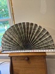 Vtg CBK LTD 1988 Paper Decorative Fan Brass Base Green Paisley Print 24×13 in