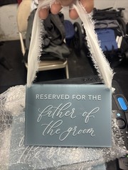Set of 4 Wedding “Reserved” Signs – Light Blue Polycarbonate With White Ribbon