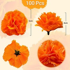 Marigold Flowers Heads Bulk 100Pcs, Silk Artificial Flowers for DIY for Diwal…