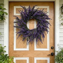 Handmade Look Lavender Wreath Plastic Hanging Decor for Garden Door Window