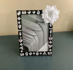 5×7 rhinestone gems and chiffon flower frame
