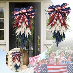Festive Red White Blue Wreath for Independence Day Door Wall Hanging 50x30cm