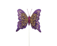 12PC 4″ Purple + Gold Glitter Feather Butterflies Craft DIY Wedding Cake Topper